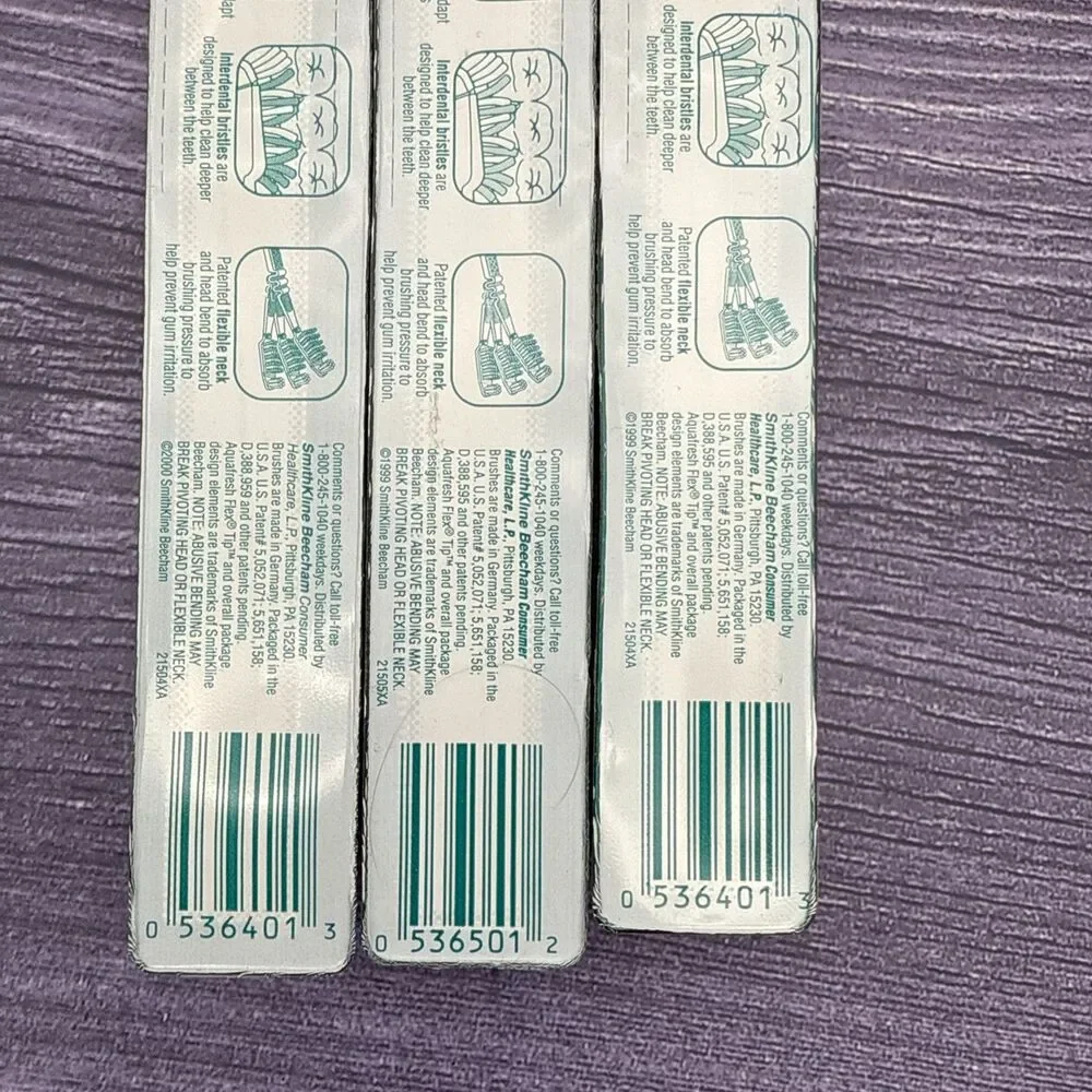 3 LOT VTG 2000 Aqua Fresh Flex Tip Toothbrush Soft Bristles 15/16 Interdental